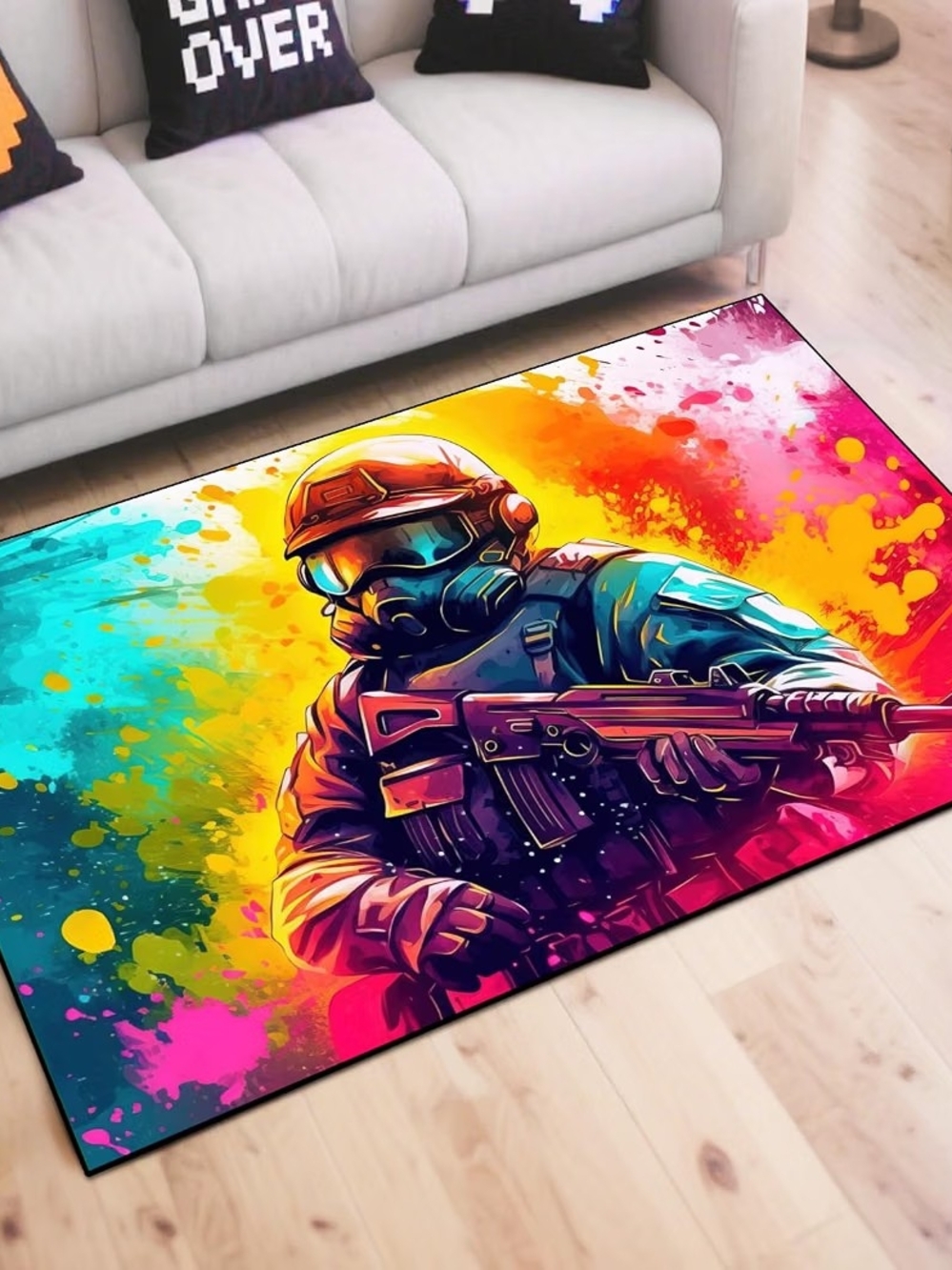 Vibrant Soldier Graphic Floor Rug - Multicolor